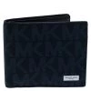 Michael Kors Navy Blue Signature Coated Canvas Bi Fold Wallet For Men