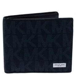 Michael Kors Navy Blue Signature Coated Canvas Bi Fold Wallet For Men