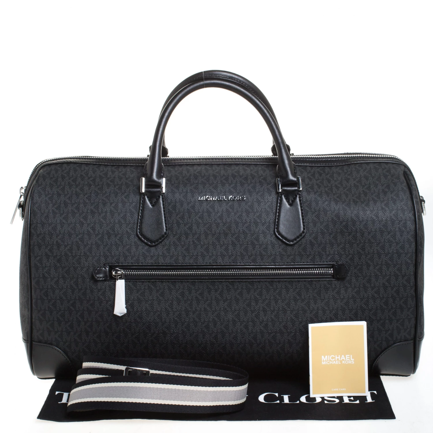 Michael Kors Black Signature Coated Canvas XL Travel Duffle Bag For Men - Image 10