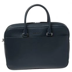 Michael Kors Navy Blue Leather Cooper Double Zip Casual Briefcase For Men