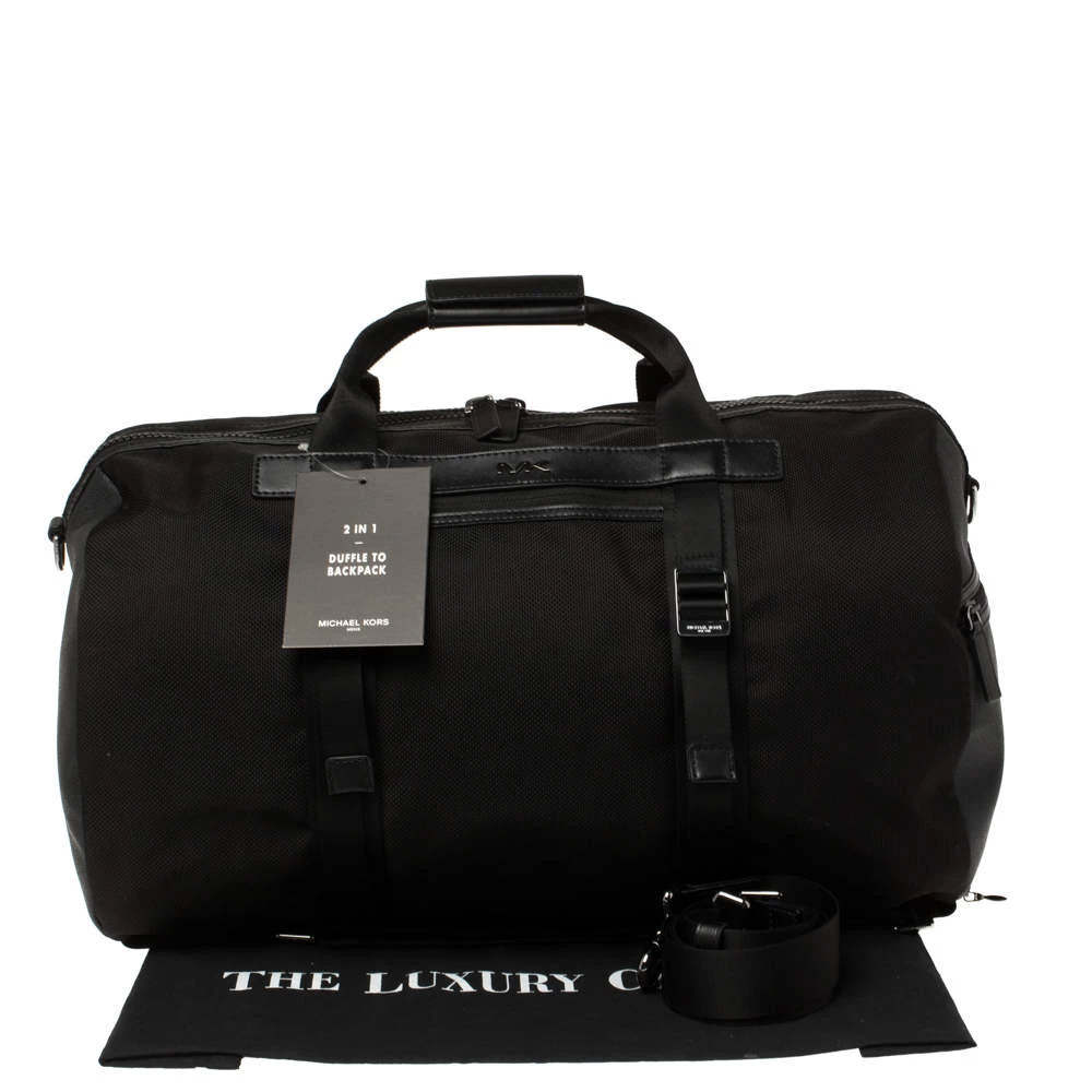 Michael Kors Black Nylon And Leather Kent Sport Convertible Backpack To Duffel Bag For Men - Image 9