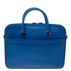 Michael Kors Atlantic Blue Leather Harrson Briefcase For Men