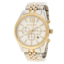 Michael Kors Silver White Two-Tone Stainless Steel Lexington MK8344 Men's Wristwatch 45 Mm For Men