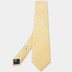 Michael Kors Yellow Printed Silk Classic Tie For Men