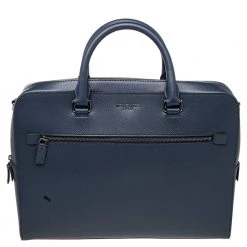 Michael Kors Navy Blue Leather Harrison Front Zip Briefcase For Men