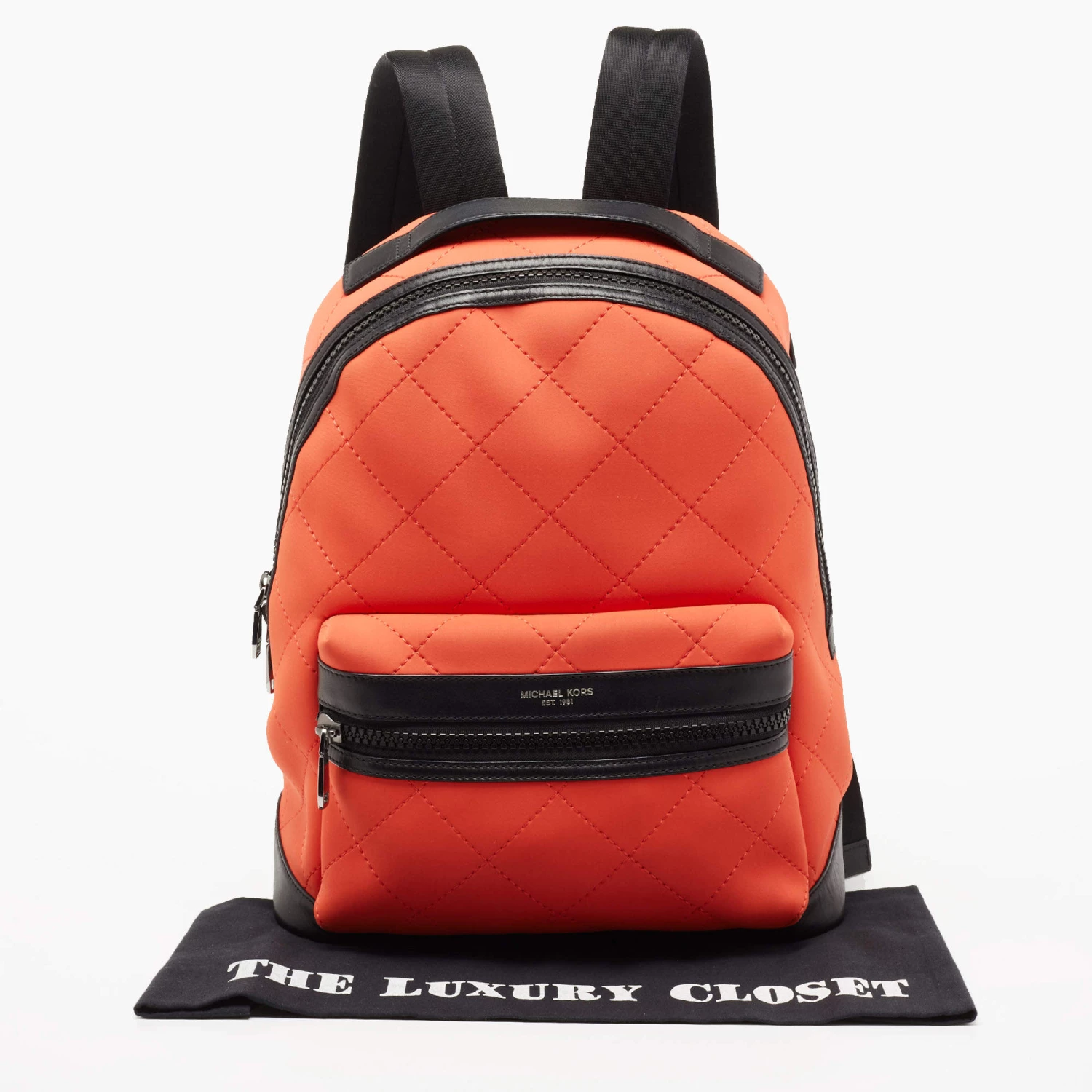 Michael Kors Orange/Black Quilted Neoprene And Leather Odin Backpack For Men - Image 9