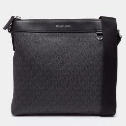 Michael Kors Black Signature Coated Canvas And Leather Greyson Messenger Bag For Men