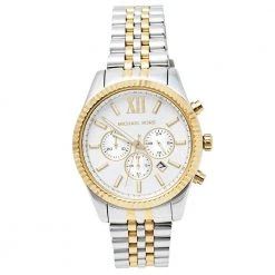 Michael Kors Silver Two-Tone Stainless Steel Oversized Lexington MK8344 Men's Wristwatch 45 Mm For Men
