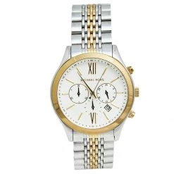 Michael Kors White Two Tone Stainless Steel Brookton MK8306 Men's Wristwatch 45 MM For Men