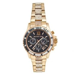Michael Kors Black Rose Gold Plated Stainless Steel Everest MK5875 Women's Wristwatch 42 Mm For Men