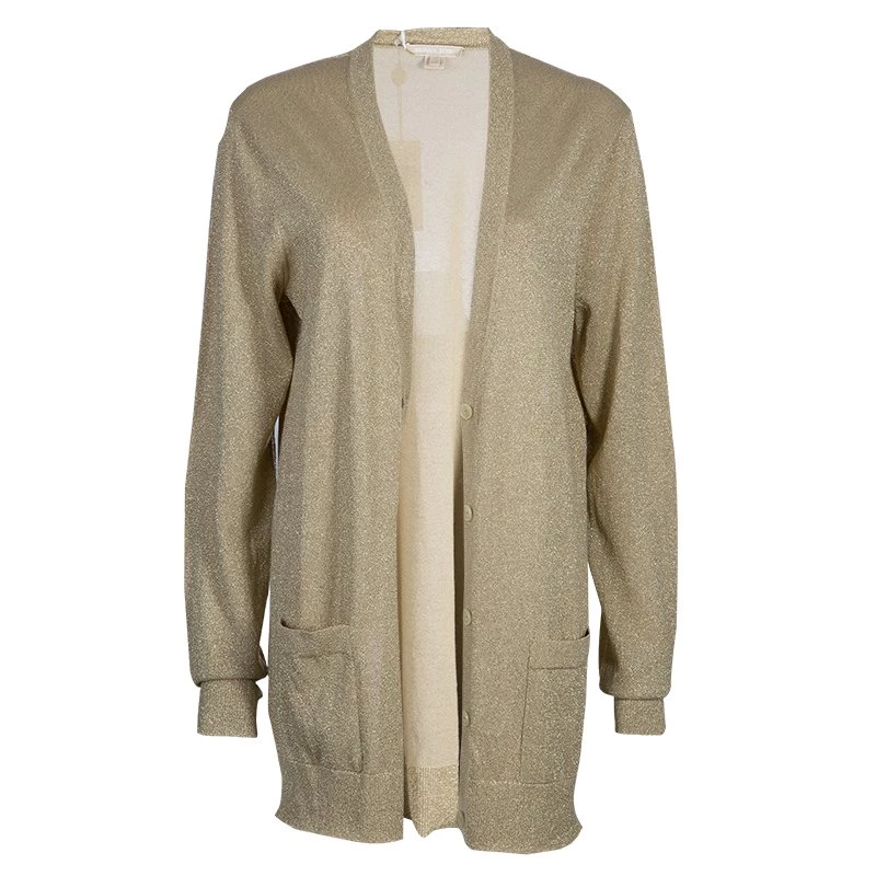 Michael Kors Gold Metallic Cardigan L For Women