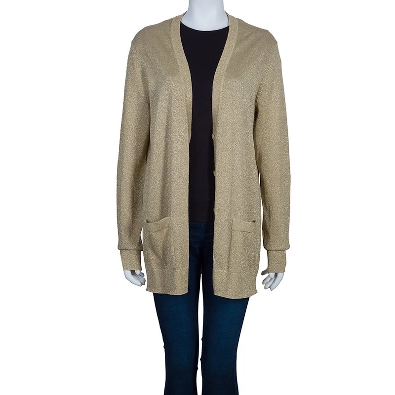 Michael Kors Gold Metallic Cardigan L For Women - Image 2