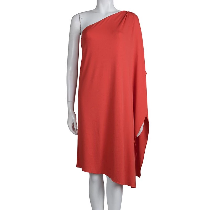Michael Kors Red Knit Draped One Shoulder Dress S For Women - Image 2