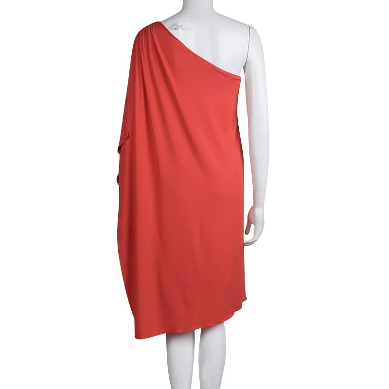 Michael Kors Red Knit Draped One Shoulder Dress S For Women - Image 3