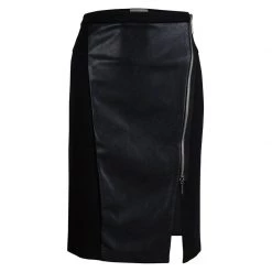 Michael Kors Black Faux Leather Panel Fitted Knee Length Skirt S For Women