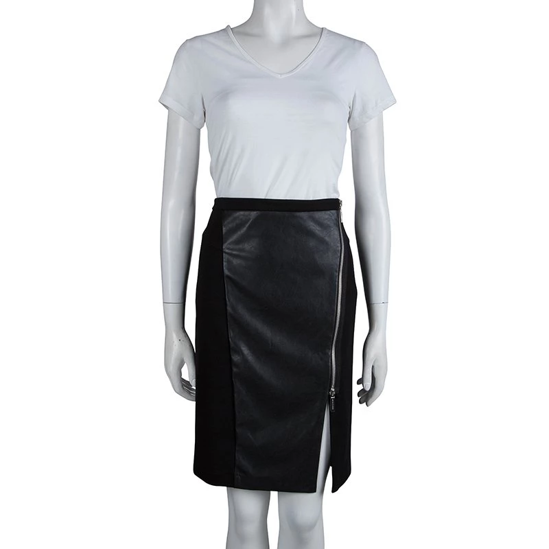 Michael Kors Black Faux Leather Panel Fitted Knee Length Skirt S For Women - Image 2