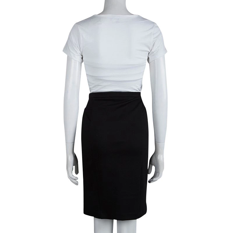 Michael Kors Black Faux Leather Panel Fitted Knee Length Skirt S For Women - Image 3