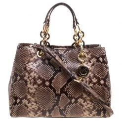 Michael Kors Beige Python Embossed Leather Cynthia Satchel For Women