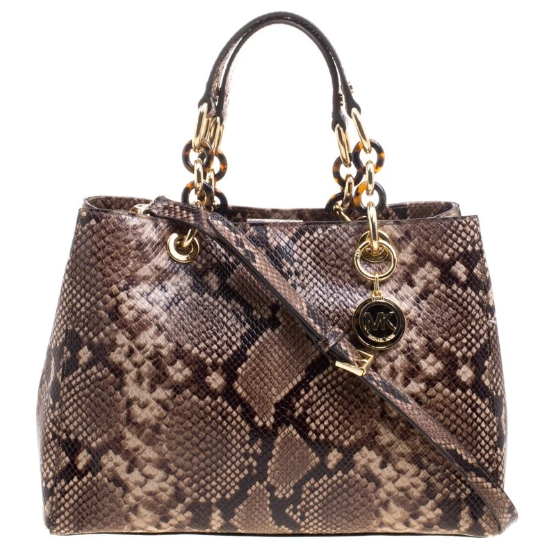 Michael Kors Beige Python Embossed Leather Cynthia Satchel For Women