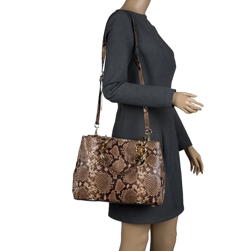 Michael Kors Beige Python Embossed Leather Cynthia Satchel For Women - Image 2