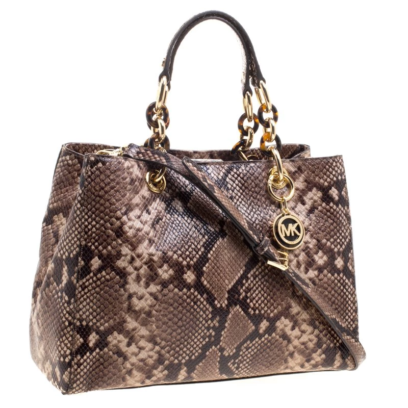 Michael Kors Beige Python Embossed Leather Cynthia Satchel For Women - Image 3