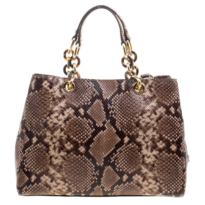 Michael Kors Beige Python Embossed Leather Cynthia Satchel For Women - Image 4