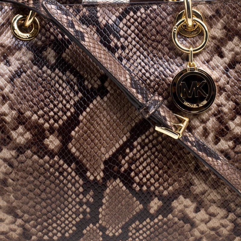 Michael Kors Beige Python Embossed Leather Cynthia Satchel For Women - Image 5