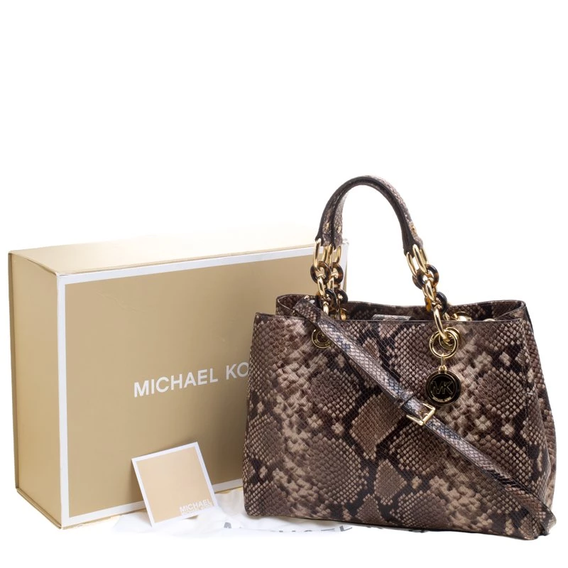 Michael Kors Beige Python Embossed Leather Cynthia Satchel For Women - Image 9