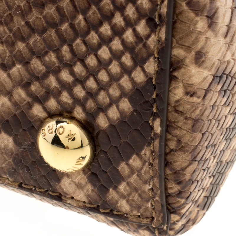 Michael Kors Beige Python Embossed Leather Cynthia Satchel For Women - Image 13