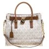 Michael Kors Micheal Kors White/Brown Leather Hamilton Satchel For Women