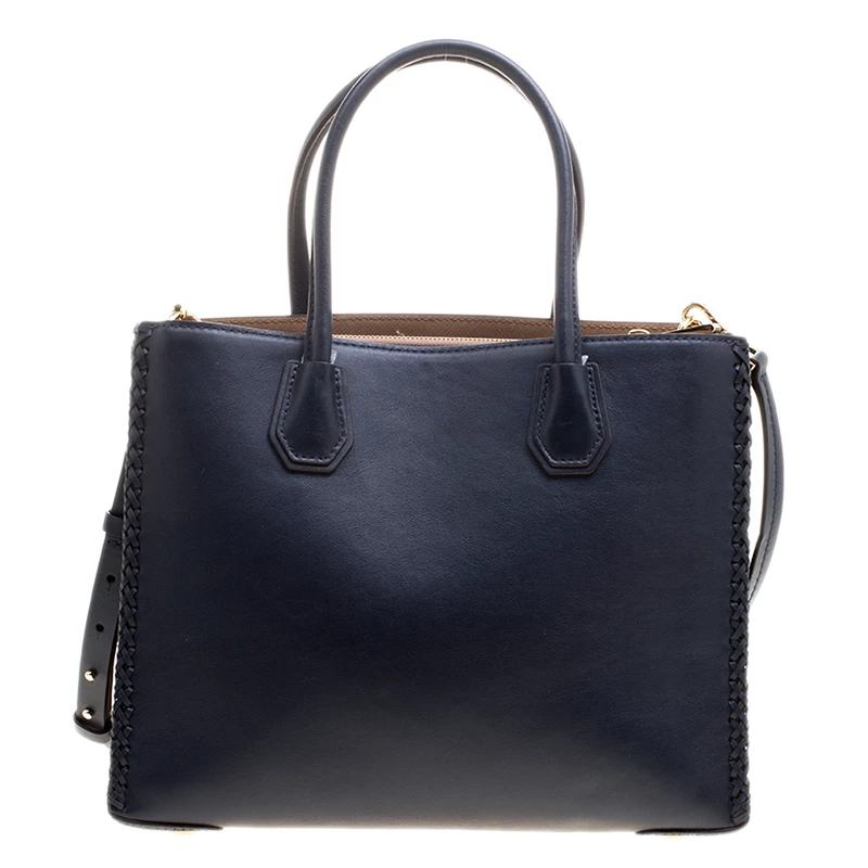 Michael Kors Navy Blue Leather & Suede Mercer Floral Patchwork Tote For Women - Image 4