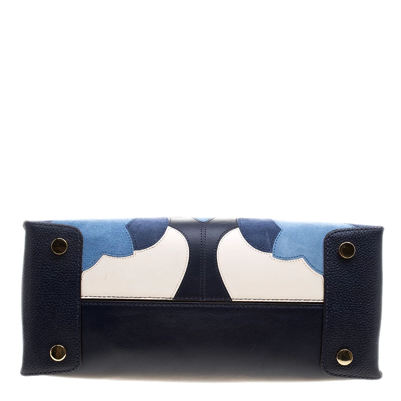 Michael Kors Navy Blue Leather & Suede Mercer Floral Patchwork Tote For Women - Image 6