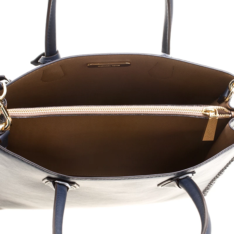 Michael Kors Navy Blue Leather & Suede Mercer Floral Patchwork Tote For Women - Image 7