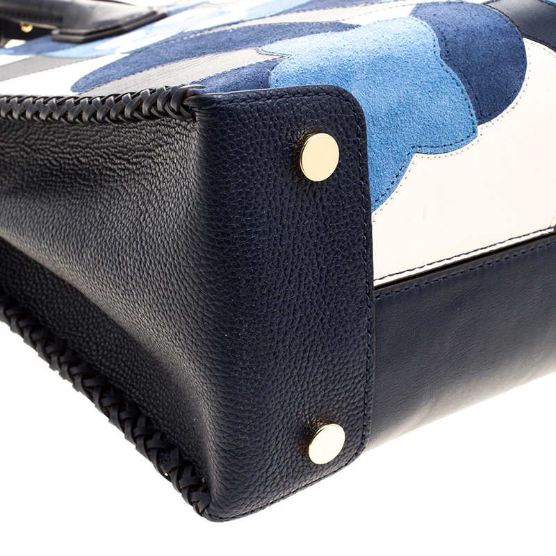 Michael Kors Navy Blue Leather & Suede Mercer Floral Patchwork Tote For Women - Image 10