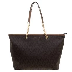 Michael Kors Brown Signature Canvas Jet Set Travel Chain Tote For Women