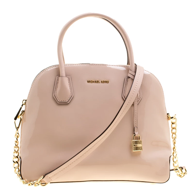 Michael Kors Dusty Pink Patent Leather Large Mercer Dome Satchel For Women