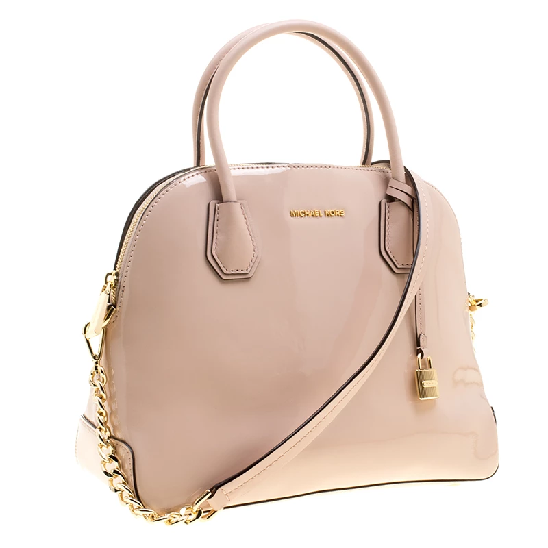 Michael Kors Dusty Pink Patent Leather Large Mercer Dome Satchel For Women - Image 3