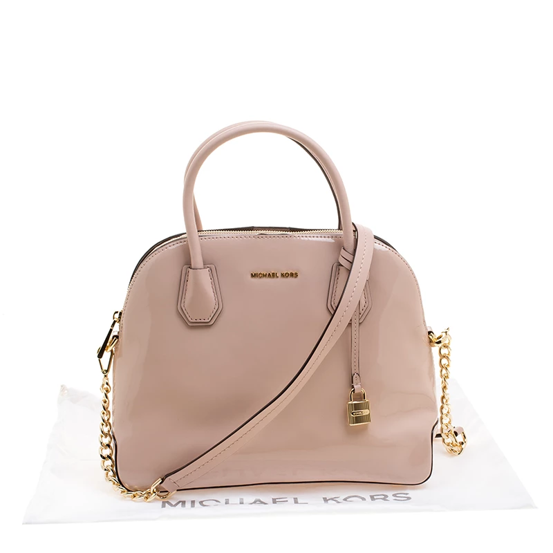 Michael Kors Dusty Pink Patent Leather Large Mercer Dome Satchel For Women - Image 9