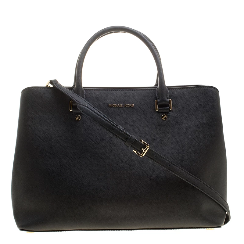 Michael Kors Black Leather XL Savannah Satchel For Women