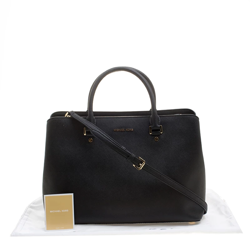 Michael Kors Black Leather XL Savannah Satchel For Women - Image 9