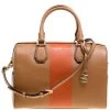 Michael Kors Tan/Orange Leather Medium Center Stripe Mercer Duffle Bag For Women