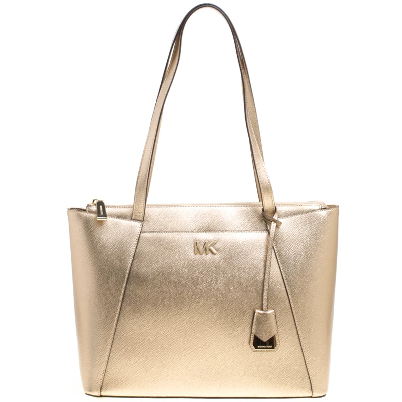 Michael Kors Light Gold Leather Maddie East West Top Zip Tote For Women