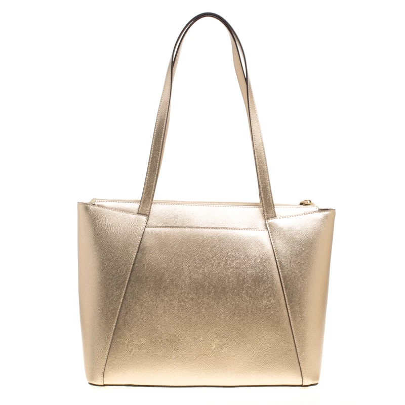 Michael Kors Light Gold Leather Maddie East West Top Zip Tote For Women - Image 4