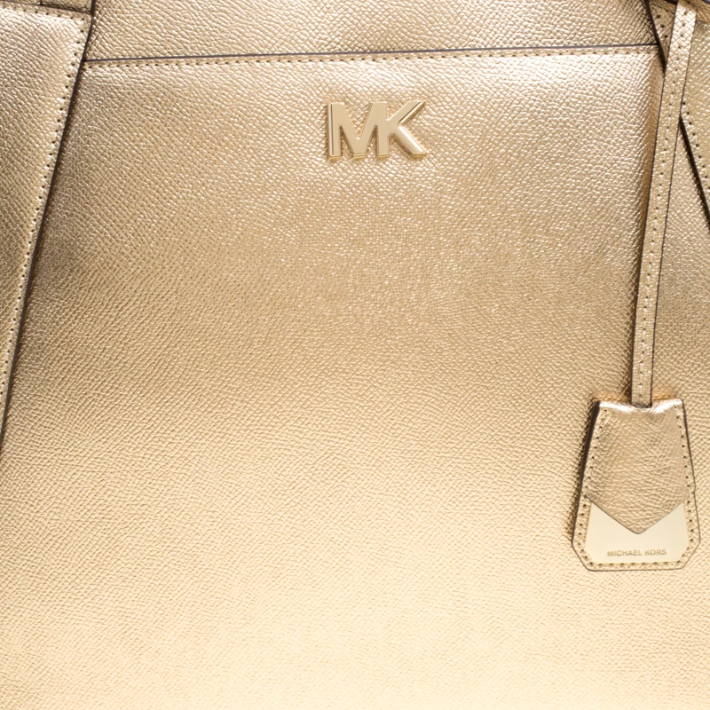 Michael Kors Light Gold Leather Maddie East West Top Zip Tote For Women - Image 6