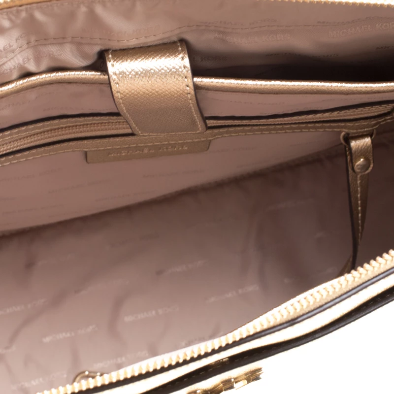 Michael Kors Light Gold Leather Maddie East West Top Zip Tote For Women - Image 7