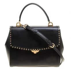 Michael Kors Black Leather Medium Ava Top Handle Satchel For Women