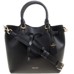 Michael Kors Black Leather Blakely Drawstring Bucket Bag For Women