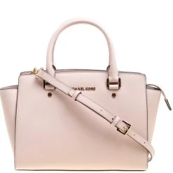 Michael Kors Blush Pink Leather Medium Selma Top Handle Satchel For Women