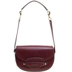 Michael Kors Burgundy Leather Medium Cary Saddle Shoulder Bag For Women