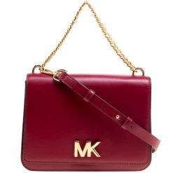 Michael Kors Maroon Leather Mott Chain Swag Shoulder Bag For Women